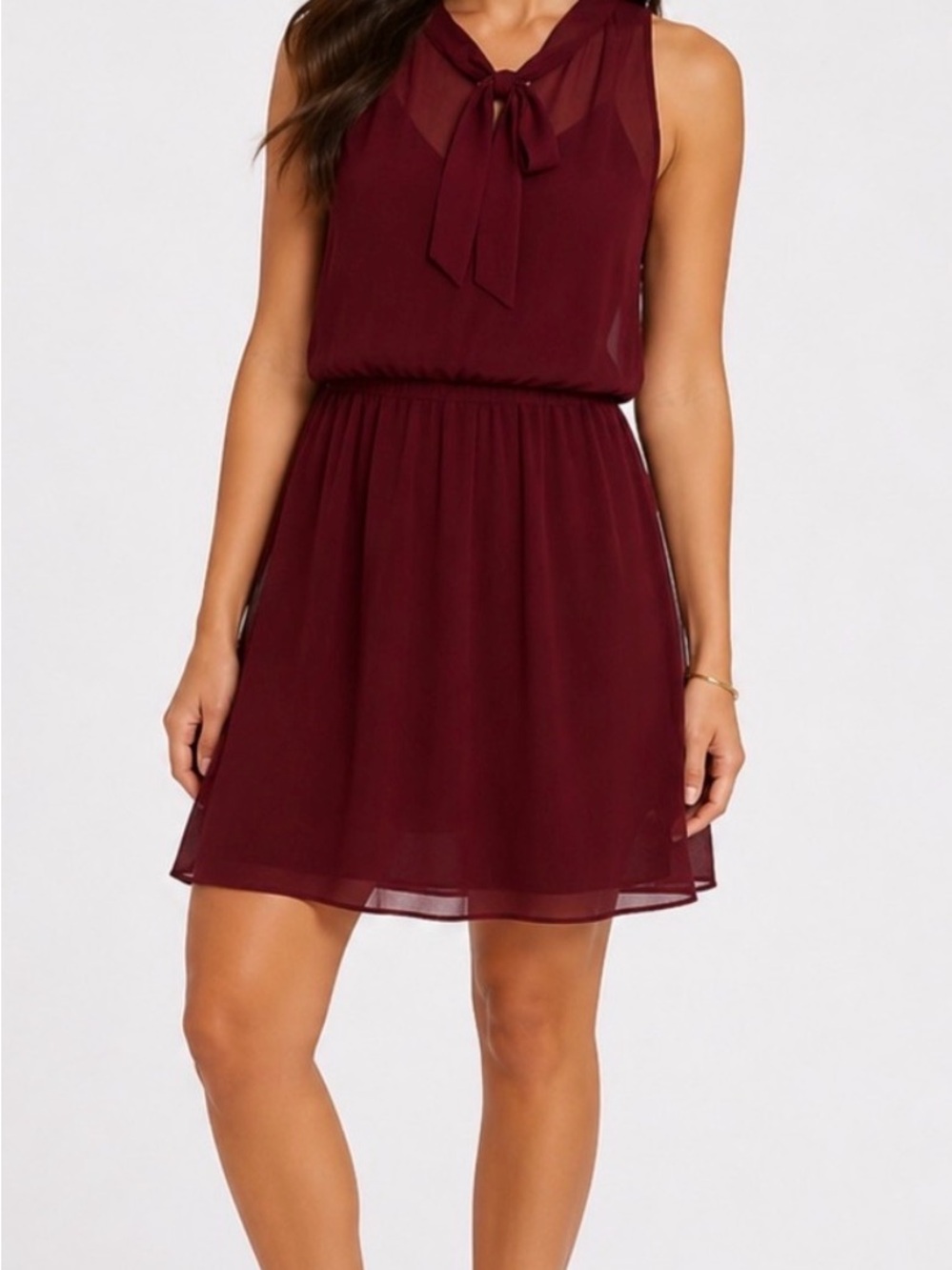 Banana Republic Sleeveless Bow-Tie Chiffon Mini Dress - Burgundy Wine